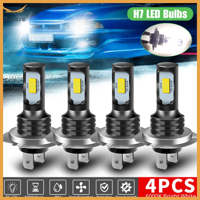 Bộ 4 Bóng Đèn Led H7 6000k Ip67 Ánh Sáng Trắng Siêu Sáng Chống Thấm Nước