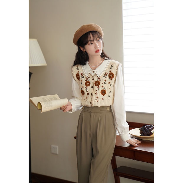 Áo Vest Dệt Kim Thêu Hoa Mơ Rỗng Kiểu Retro Cho Nữ