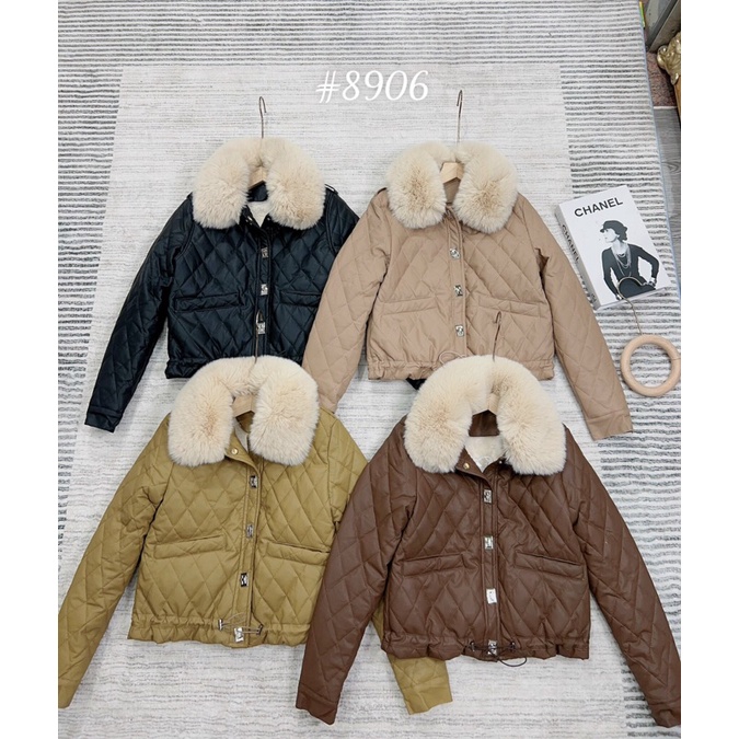 Áo khoác da trám trần lông chun đai (cổ lông tháo rời 8906 ) hàng QCL1