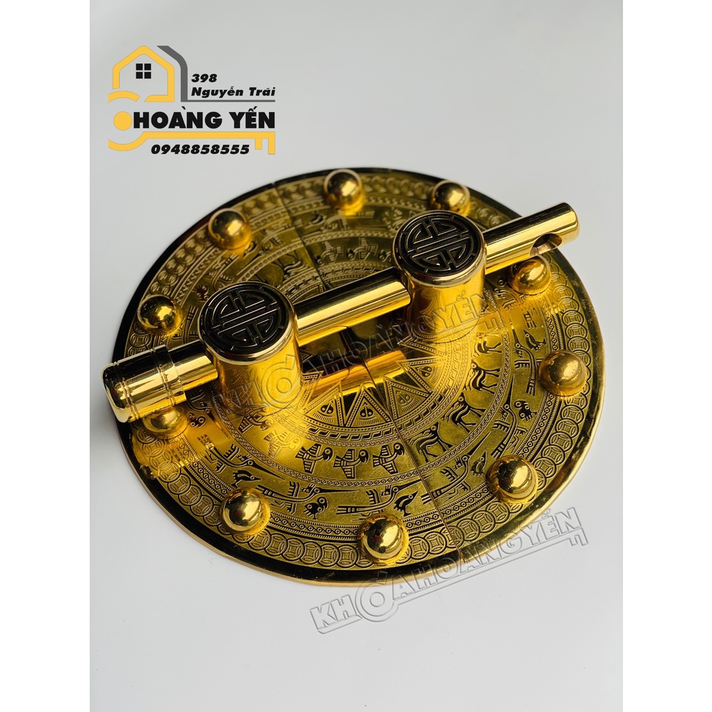 Trùy mâm chữ thọ, Bộ chùy mặt bích đồng hoa văn mặt trống đồng Đông Sơn, Khoá then chuỳ đồng cửa cổng cỡ 23,25,30cm
