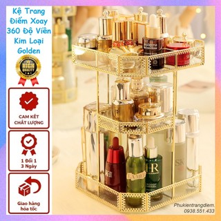 Khay kệ trang điểm xoay 360 độ golden viền vàng - bát giác
