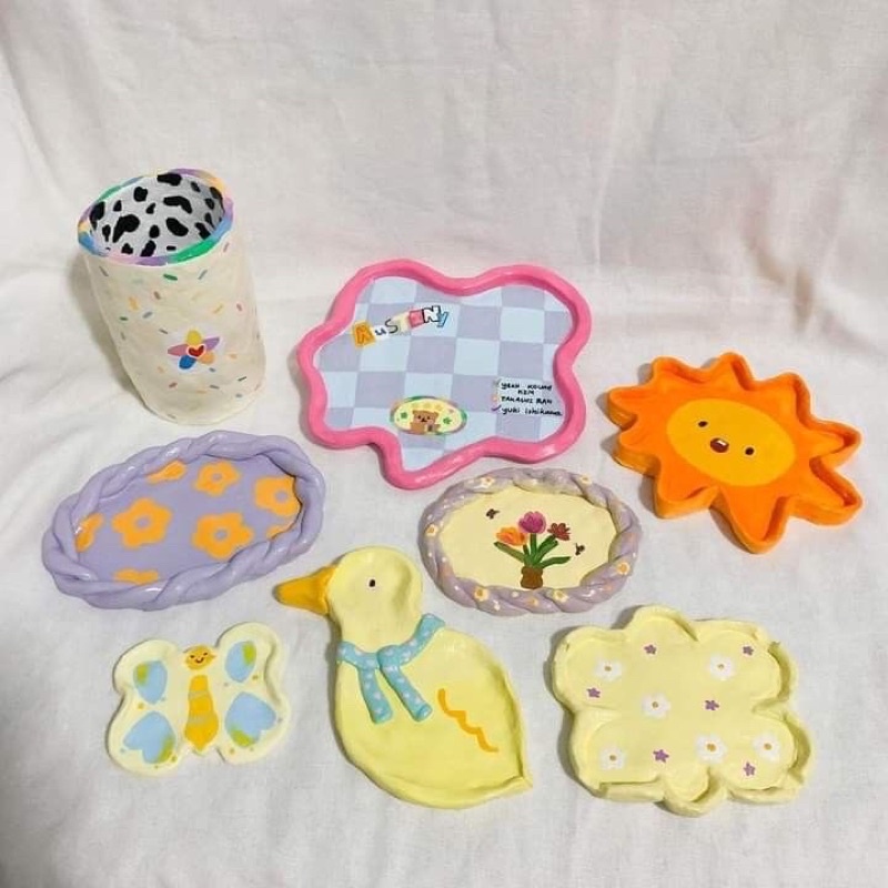 Dĩa đựng trang sức phụ kiện  handmade từ đất sét nhiều màu sắc dễ thương