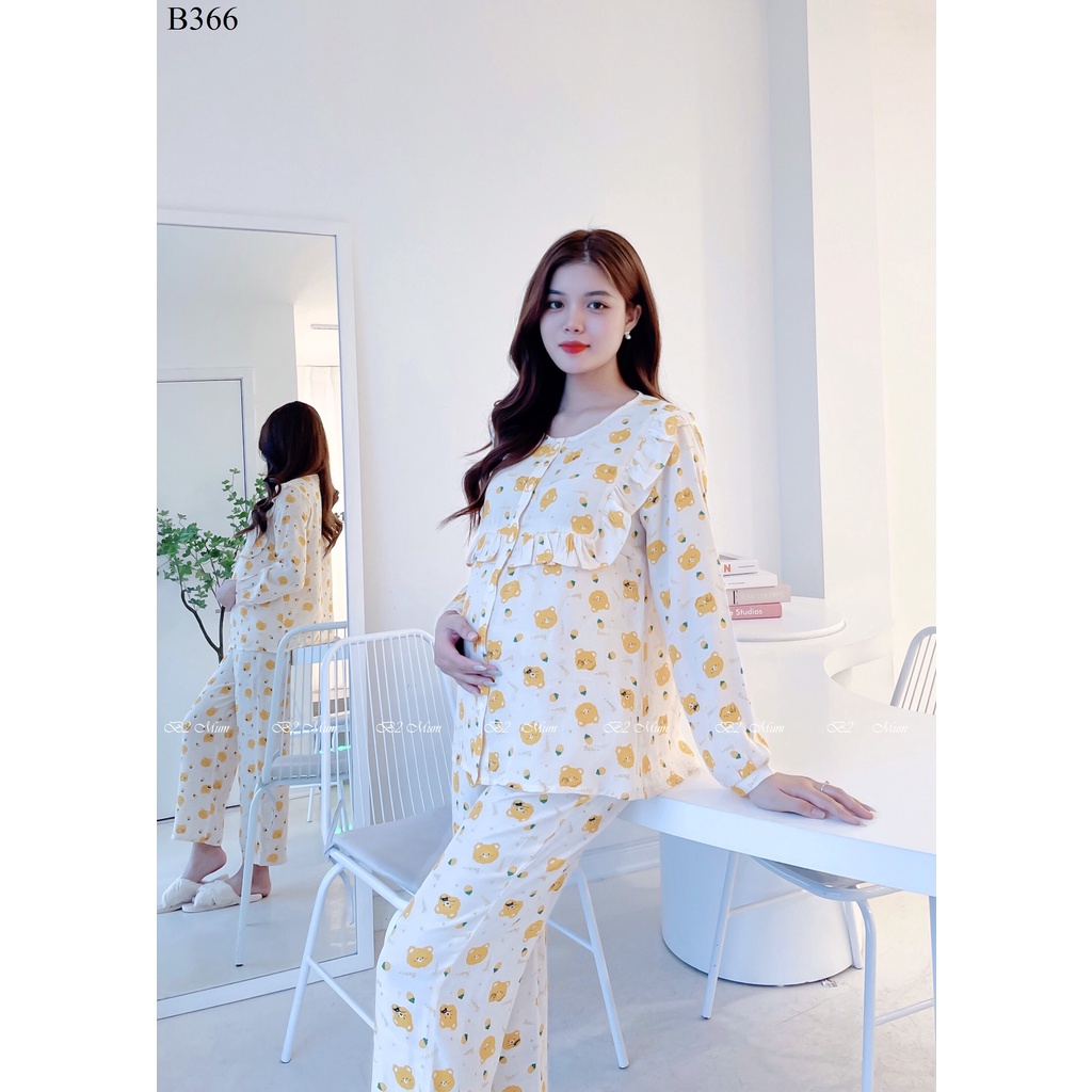 Bộ bầu và sau sinh chất đũi mềm mịn mát thoải mái áo có khóa bé ti quần có chun chỉnh cho nàng bầu B366 B2 MUM
