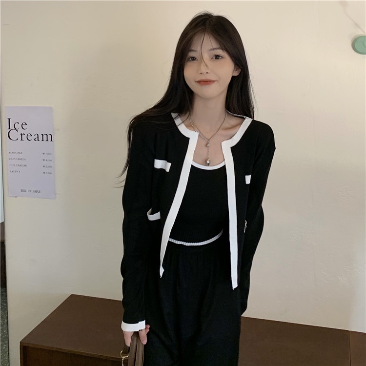 ZHELIHANGFEI Bộ Áo Cardigan Dệt Kim Tay Dài + Quần Lưng Cao Quyến Rũ Thời Trang Cho Nữ