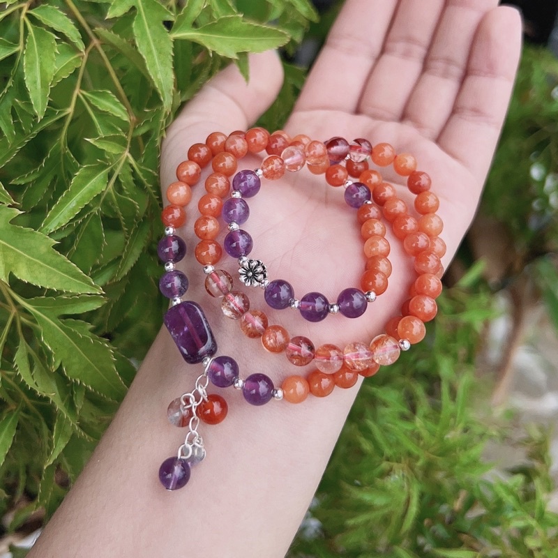 Vòng tay mã não nam hồng mix thach anh tím