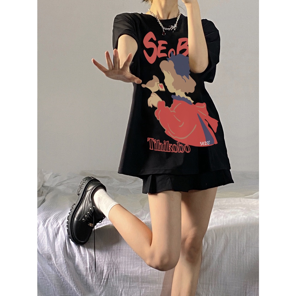 Áo Thun Tay Ngắn Màu Đen Năng Động Thời Trang Theo Phong Cách Hàn Quốc