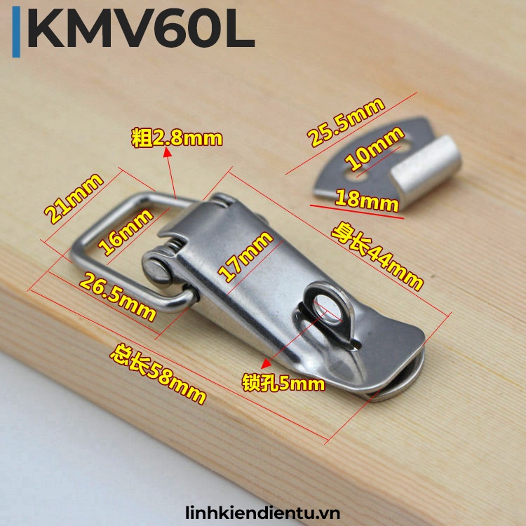 Khóa mỏ vịt có khoen khóa, inox 304 - KMVxL