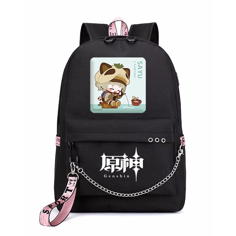 Balo thông minh đen in hình GENSHIN IMPACT ver CẮM TRẠI game anime chibi dễ thương cặp sách đi học