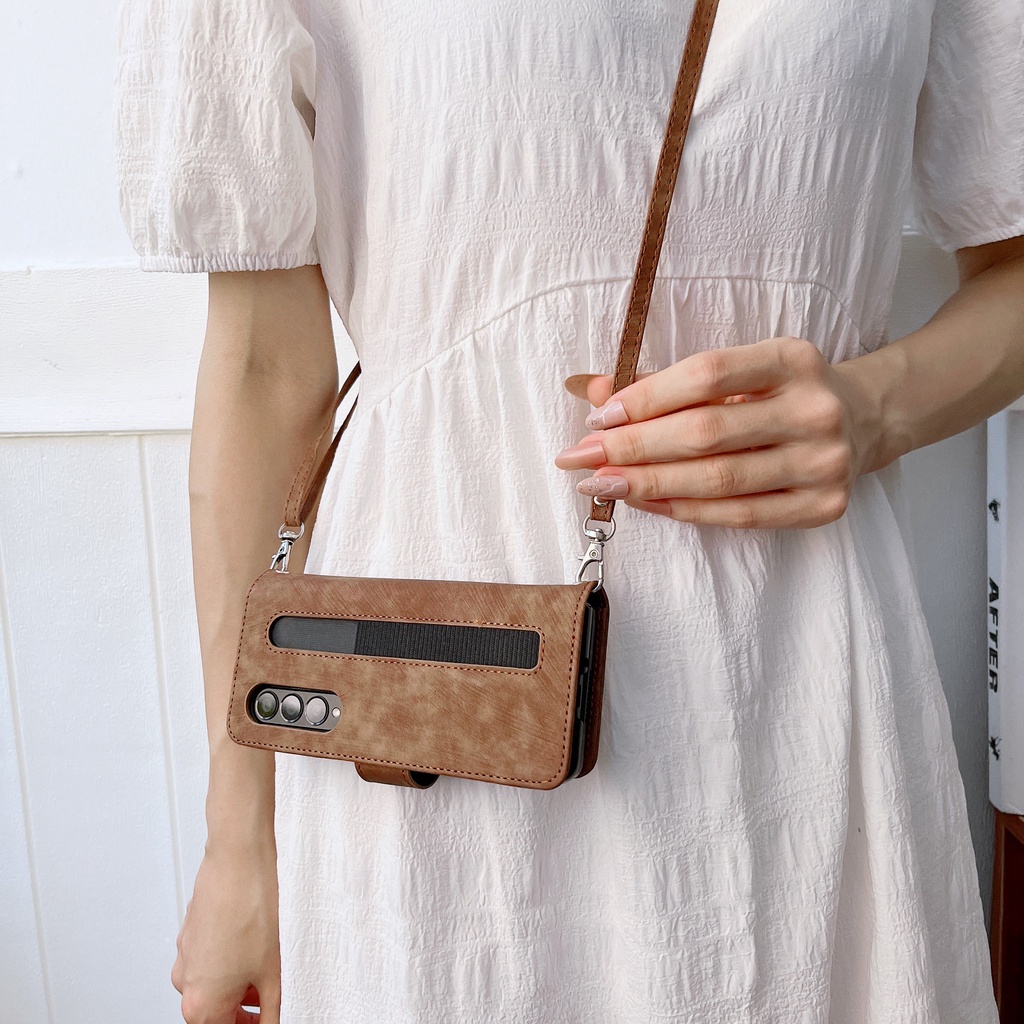 Bao da điện thoại HOCE có ngăn thẻ và dây đeo sợi xích cho Samsung Galaxy Z Fold 3 Z Fold 4 5G Fold3