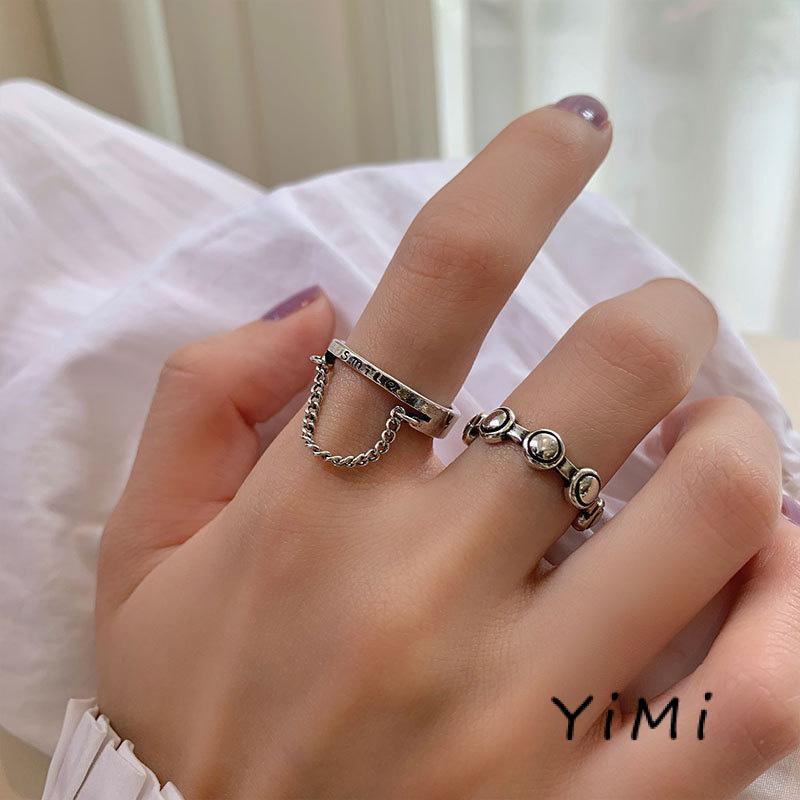 🌈Bộ nhẫn bạc thời trang cho nữ mặt trăng Trái tim bướm có thể điều chỉnh nhẫn unisex Phụ kiện trang sức