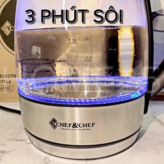 [CHÍNH HÃNG] Ấm đun siêu tốc | Ấm đun siêu tốc thuỷ tinh Chef&Chef