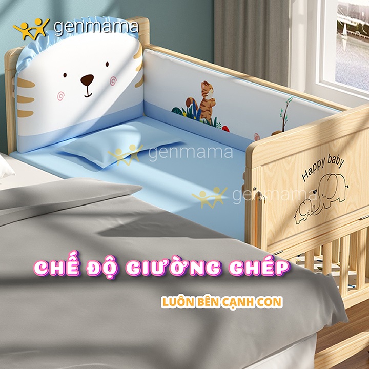 Nôi Cũi Cho Bé Trọn Bộ , Giường nôi cho trẻ em đa năng 6 chế độ GENMAMA Gỗ Thông