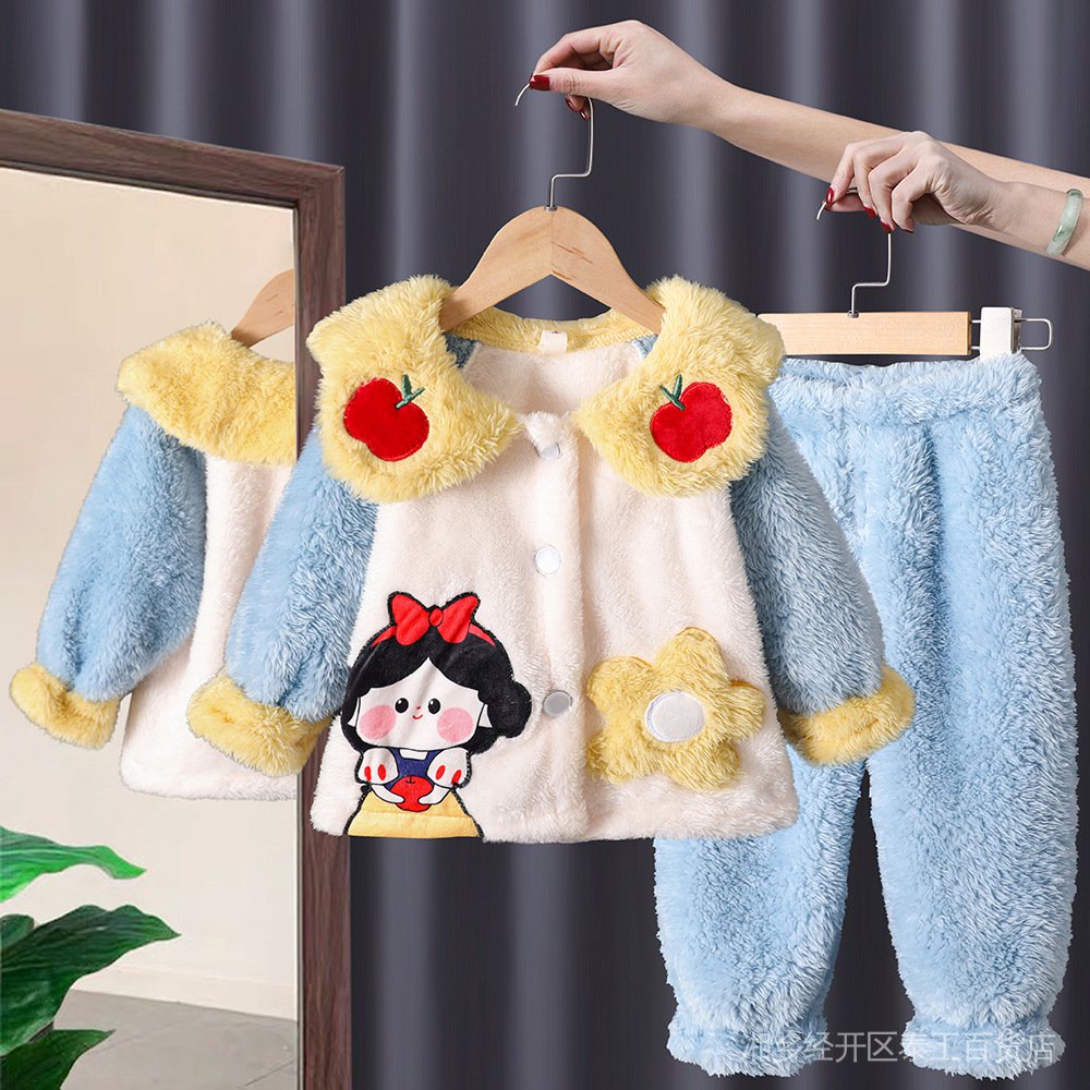 Bộ Đồ Ngủ Lông Cừu San Hô Giữ Ấm Mùa Thu Đông Phong Cách Hàn Quốc Cho Bé Gái 0Acv 11.11 50%