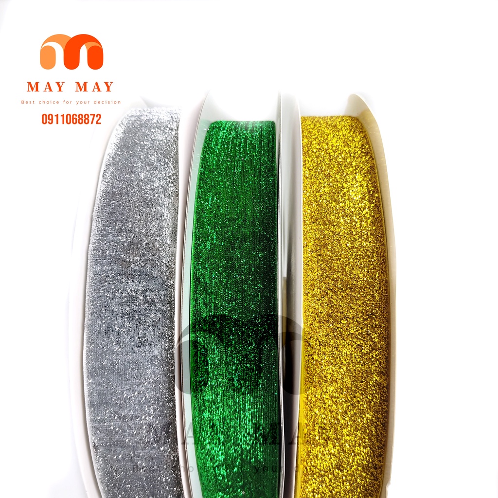 Ruy băng nhủ kim tuyến 1cm 2cm 4cm > Ruy băng nhung trang trí giáng sinh 5 mét