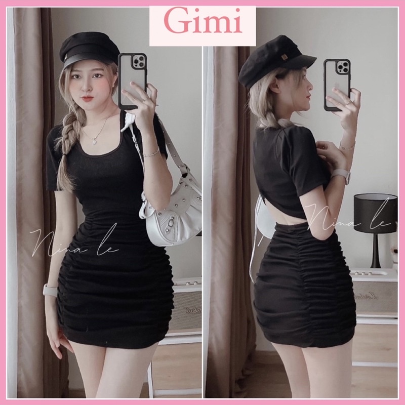 💕ĐẦM BODY ĐEN NHÚN THÂN CUT OUT LƯNG SEXY ÔM DÁNG KT💕GIMI ( Kèm Ảnh Thật)