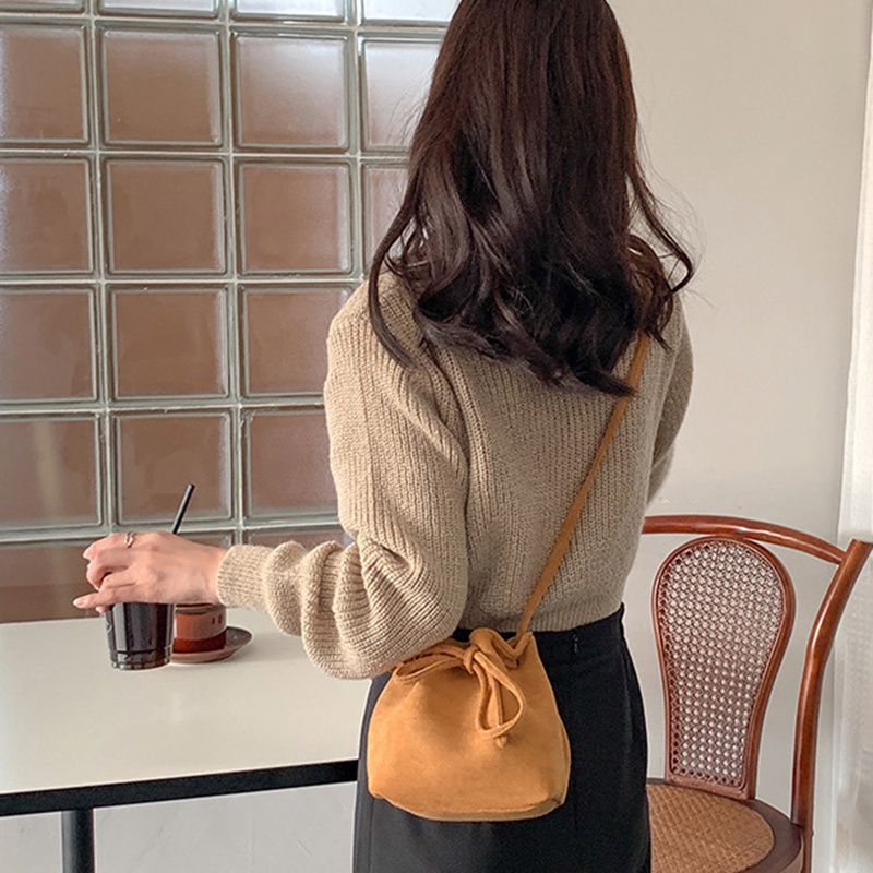 Túi bucket mini Dây Rút Đa Năng Phong Cách retro Cho Nữ