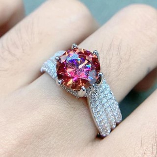 Kim Cương Nhân Tạo Moissanite Nhẫn nữ S925 bạc tinh khiết  (9mm)3 carat màu đỏ Mosan đá có thể vượt qua bút kim cương với giấy chứng nhận nhẫn sang trọng