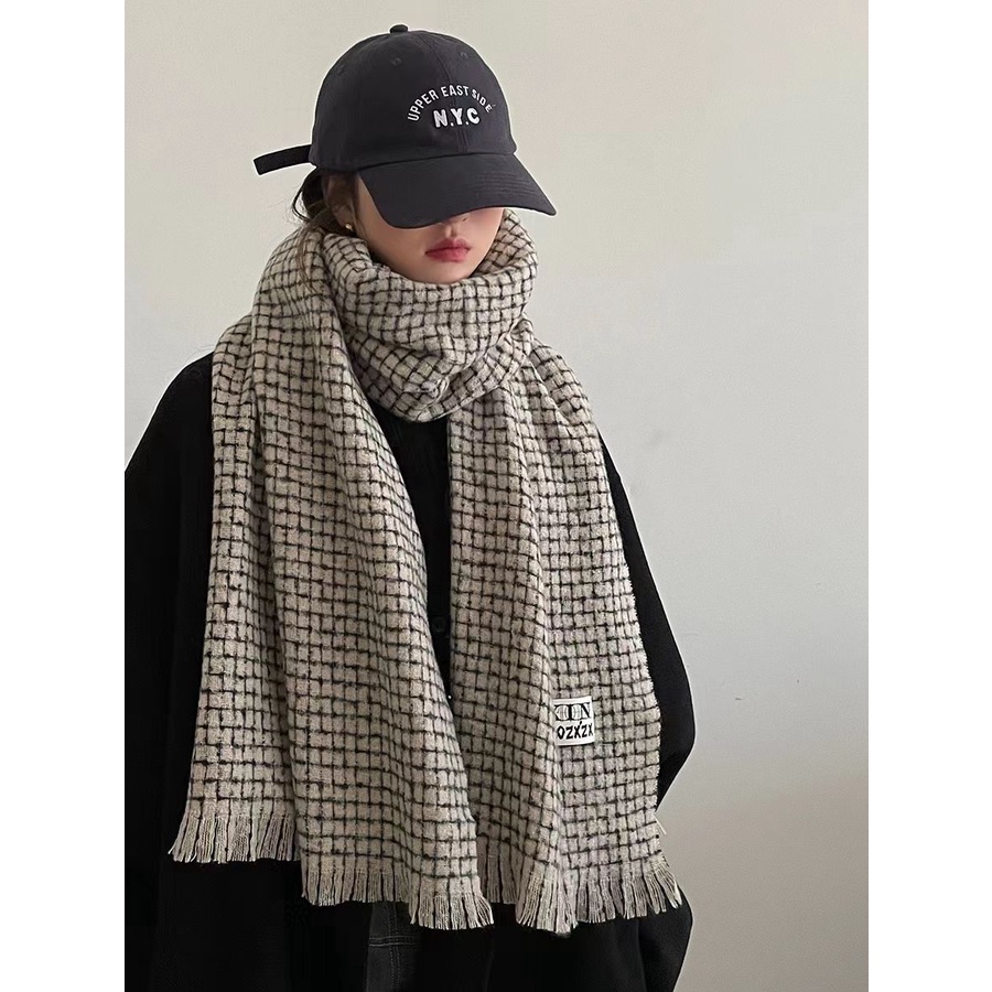 Khăn Choàng Cổ Họa Tiết Sọc Caro Chất Liệu Cashmere Ấm Áp Thời Trang Thu Đông Cho Nữ