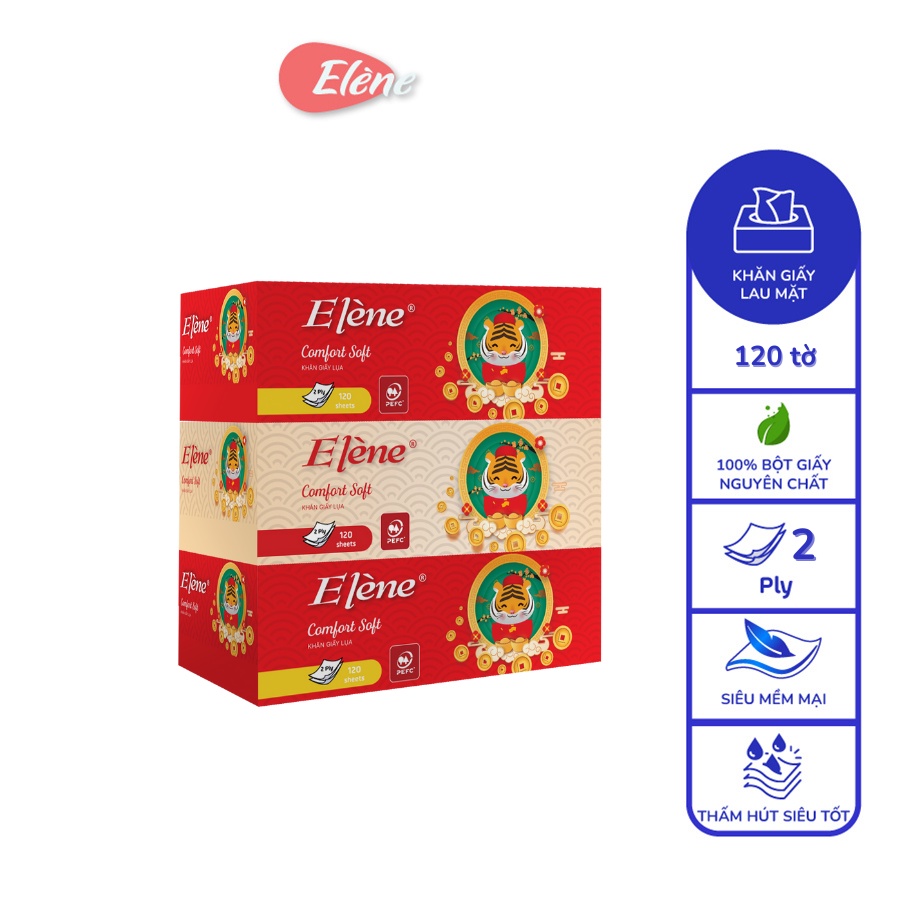 Khăn Giấy hộp lụa rút Elene cao cấp (lốc 3 hộp x 120 tờ/hộp)