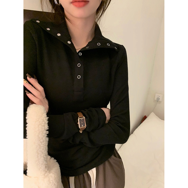 NRVP Áo kiểu nữ dài tay cổ cao phong cách Hàn Quốc