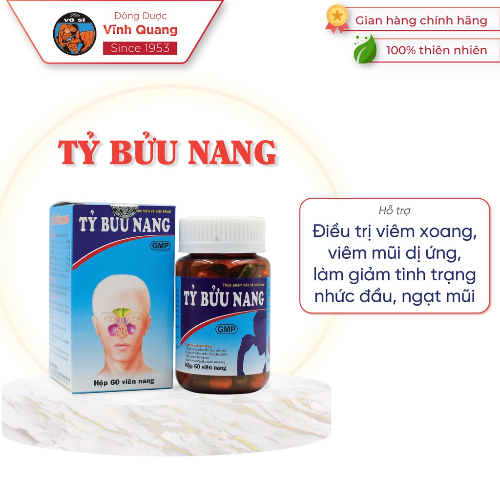 Tỷ Bửu Nang hộp 60 viên Hỗ trợ Giảm Viêm xoang, Viêm mũi dị ứng, Nghẹt mũi, Chảy nước mũi, Nhức đầu do xoang