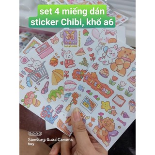 Set 4 miếng dán sticker hoạt hình chibi, chưa cắt