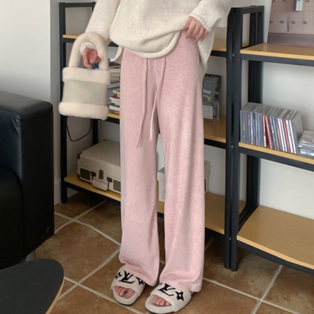 Quần dài SUXI ống rộng lưng cao phối dây rút thời trang mùa thu cho nữ có size lớn