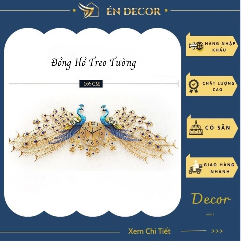 Đồng Hồ Treo tường, Đồng Hồ Trang Trí, công đôi, khổng tước nghệ thuật, kim trôi, Én Decor
