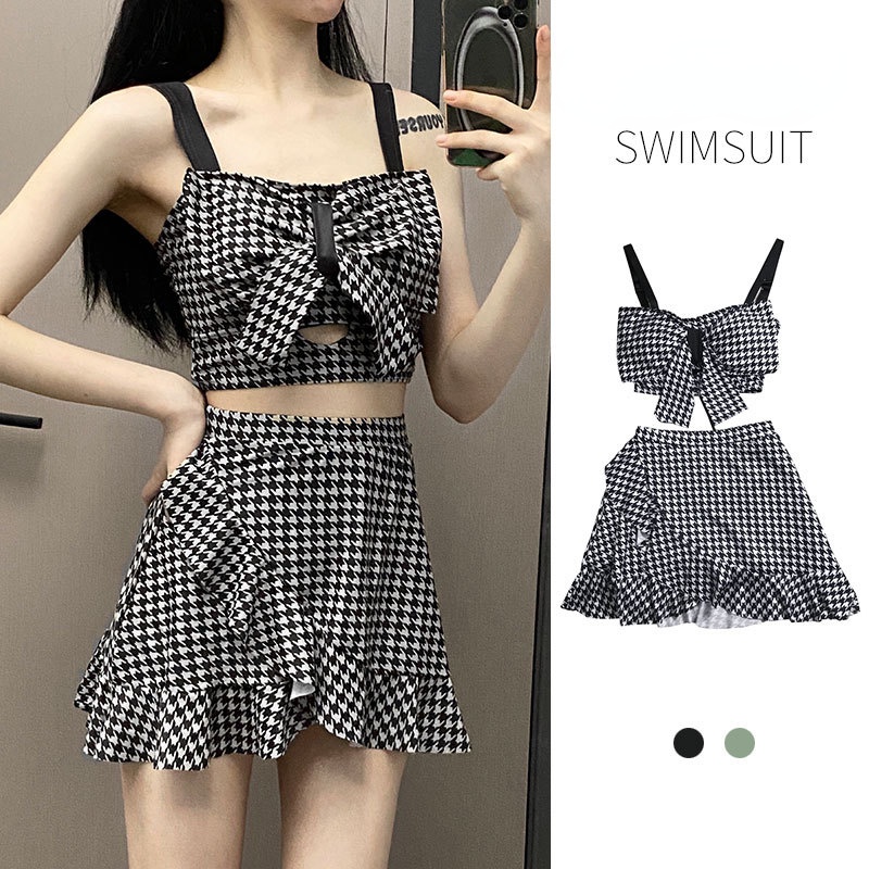 Bộ Đồ Bơi Dáng Ôm Họa Tiết Houndstooth Quyến Rũ Thời Trang Hàn Quốc Cho Nữ