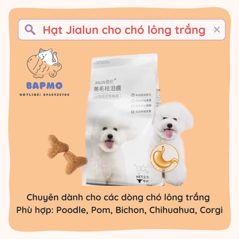 Hạt Jialun ĐẶC BIỆT dành riêng cho chó lông trắng - Túi 2.5kg