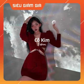 Váy nhung khoét eo đính đá hot trend kèm video tự quay