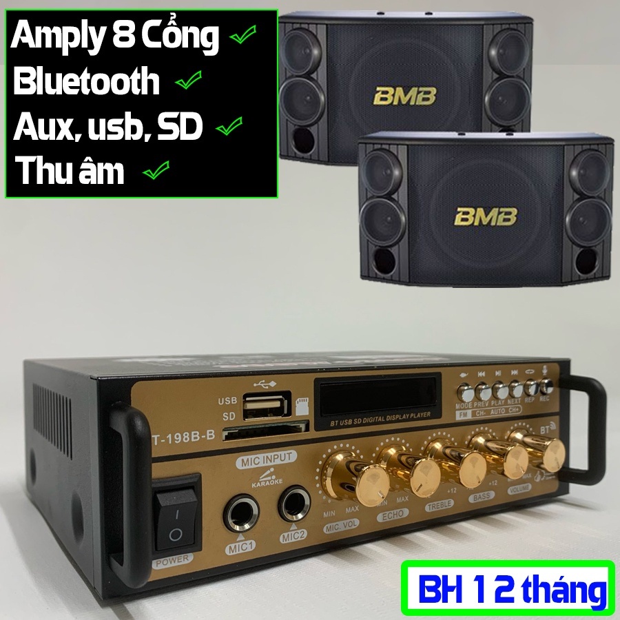 Ampli Mini Loa Amly Bluetooth BT198B 1200W Cao Cấp Loại Tốt Amply Hát Karaoke Gia Đình Dễ kết nối Bảo hành chính hãng