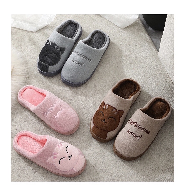 Dép Bông đi trong nhà Unisex Hình Mèo, Đế Cao Su Dẻo, Dép Lông Mịn siêu Kute. SC04