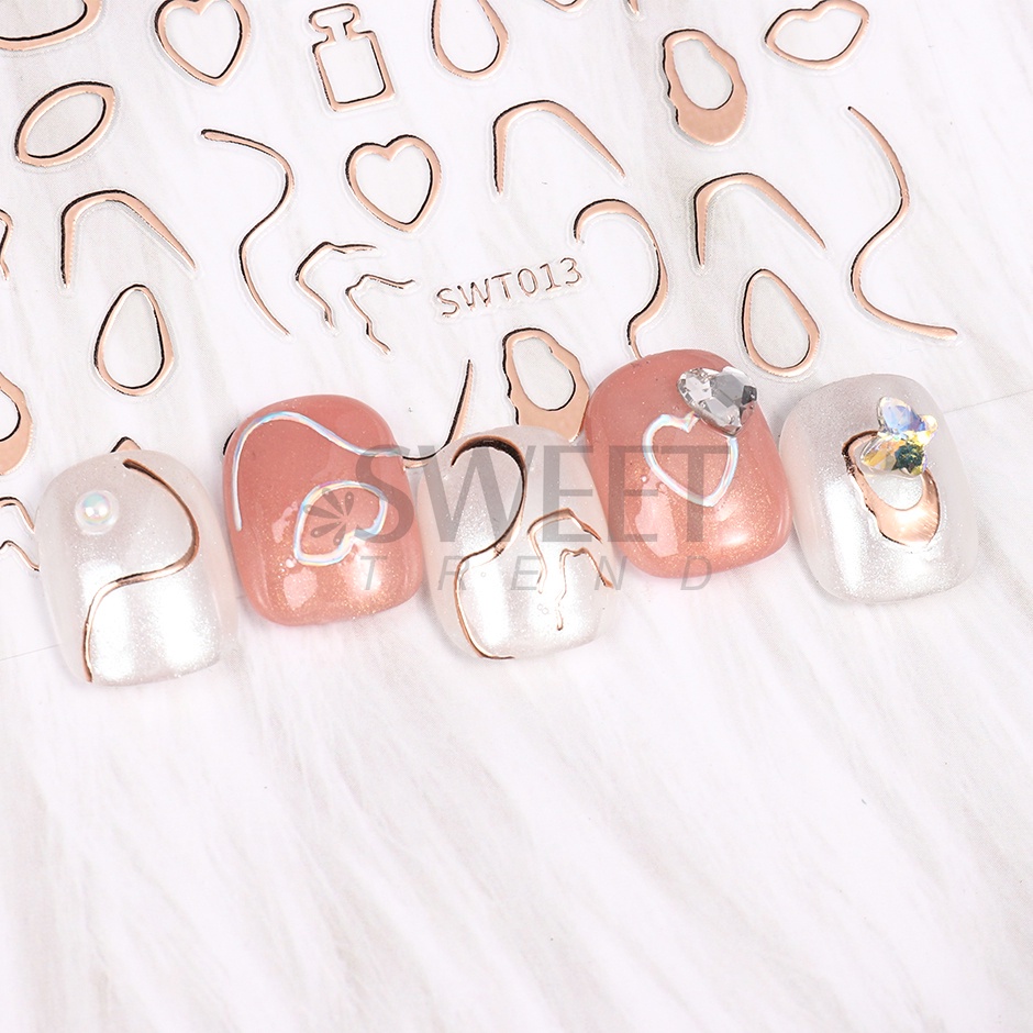 Miếng dán trang trí móng tay 3D STZPRONAIL bằng kim loại mạ vàng họa tiết đá cẩm thạch thiết kế thời trang