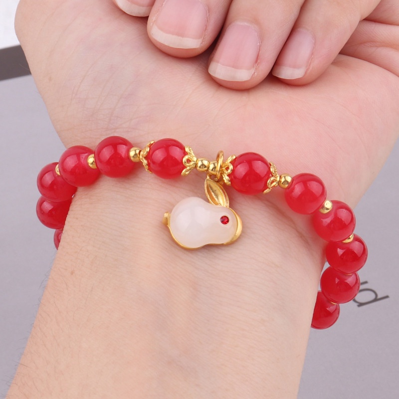 Vòng Tay Chuỗi Hạt Mặt Hình Thỏ Bằng Nhựa Resin Thời Trang Năm Mới Cho Nữ