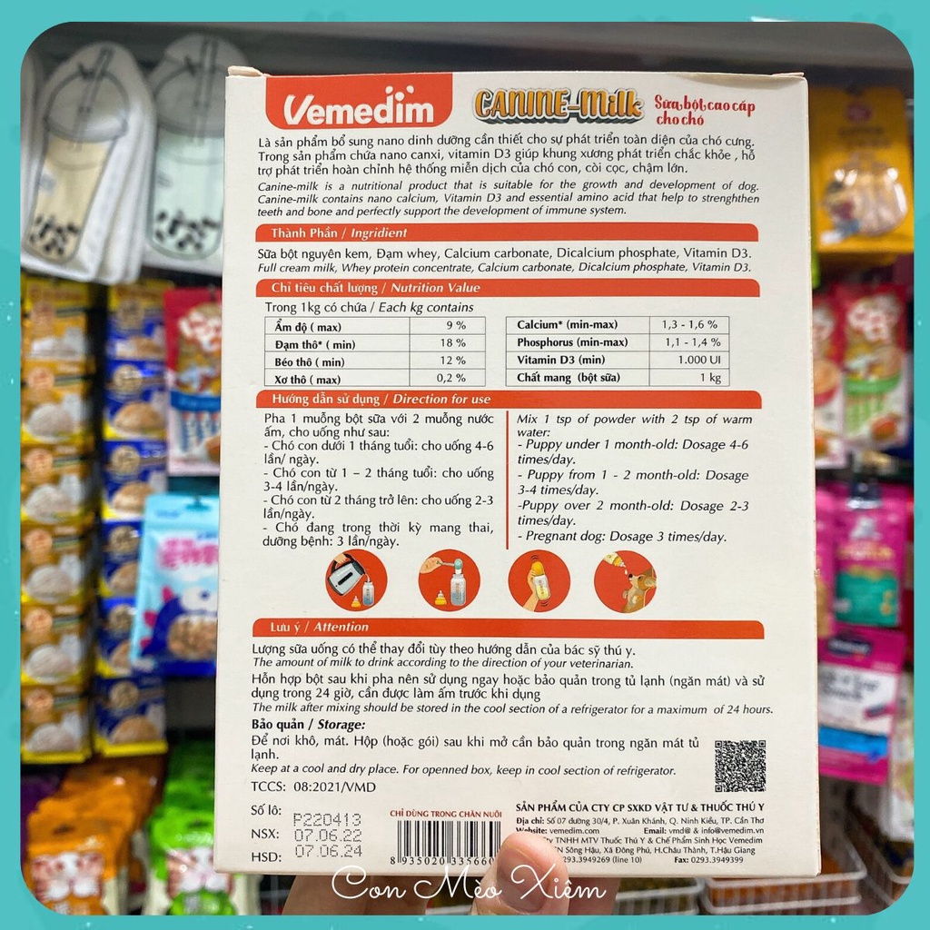 Sữa cho chó Vemedim canine milk 100g dễ tiêu hoá, sữa bột dinh dưỡng cún con sơ sinh Con Mèo Xiêm
