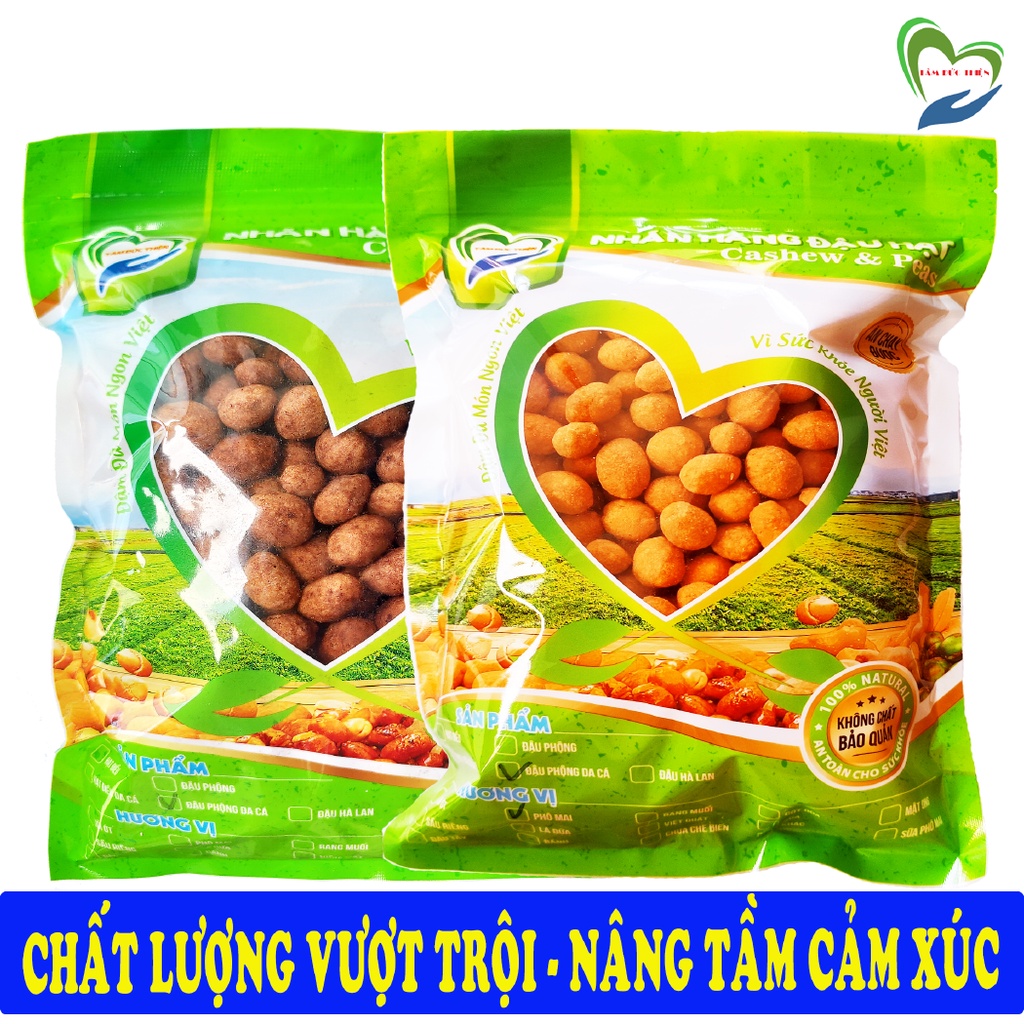 Combo 1KG Đậu Phộng Da Cá Phô Mai & Da Cá Cacao Tự Chọn Tâm Đức Thiện 2 Túi x 500GR