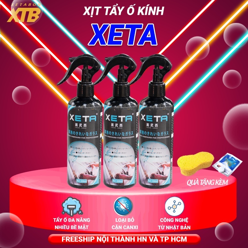 Chai xịt tẩy ố kính ô tô phủ nano XETA dung tích 230ml làm sạch an toàn cho kính xe, dung dịch tẩy ố, mốc cặn