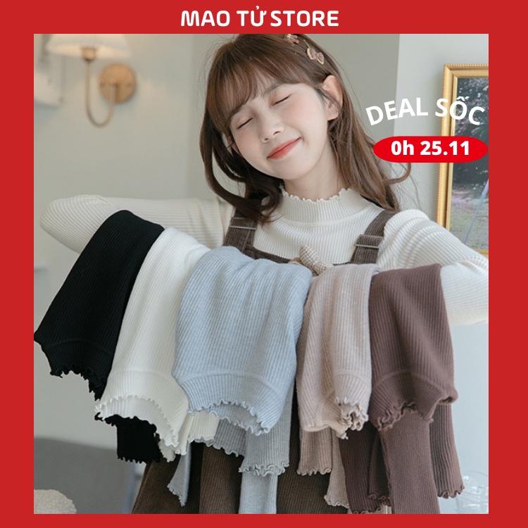 Áo len tăm cổ 3 phân chất đẹp mềm mịn loại 1 freesize viền cổ viền tay siêu xinh