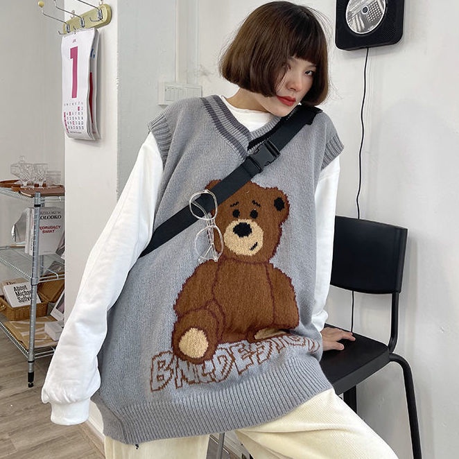 Áo Len Không Tay Cổ Chữ V Thiết Kế Mới Thời Trang Mùa Thu Đông Theo Phong Cách Nhật Bản Cho Nữ