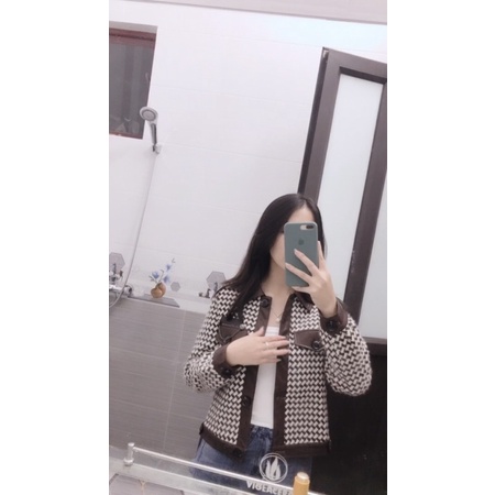 Áo khoác dạ caro phối da  mua 500k pass áo hãng