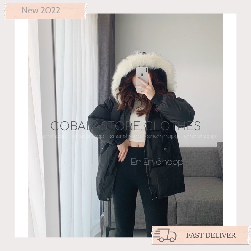 Áo Khoác Phao Nữ Dáng Lửng Mũ Lông hàng Quảng Châu hot trend 2021