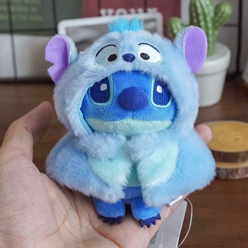 Búp Bê Nhồi Bông Ba Mắt Nhỏ Hình Stitch Mặc Áo Choàng Dễ Thương Thay Thế 10CM