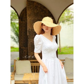 Đầm Cổ Tim Nút Bọc Xếp Ly Linen Cói Design
