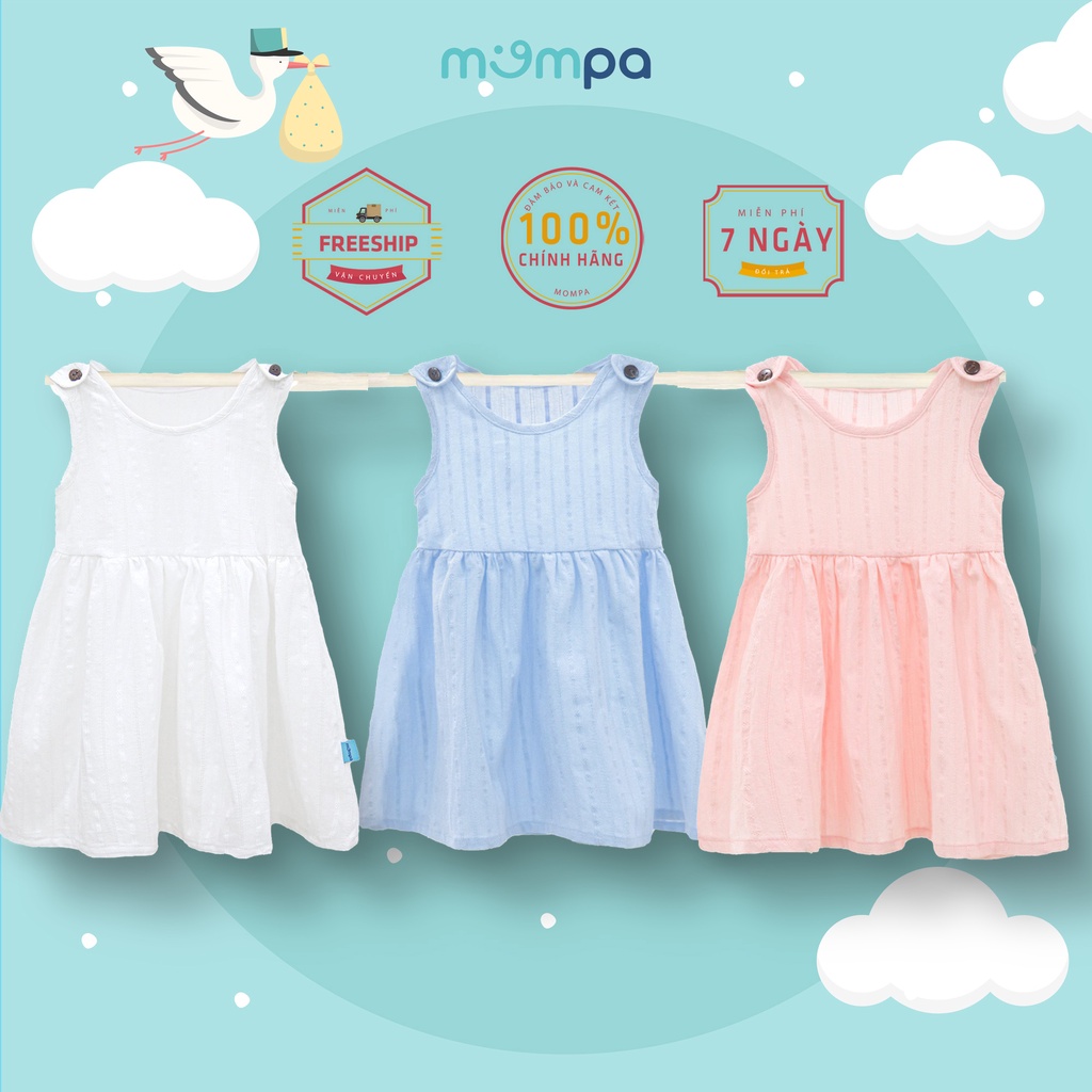 Váy cho bé gái Mompa cúc vai 3 màu cho bé gái từ 1 đến 5 tuổi vải cotton thoáng mát MP 616