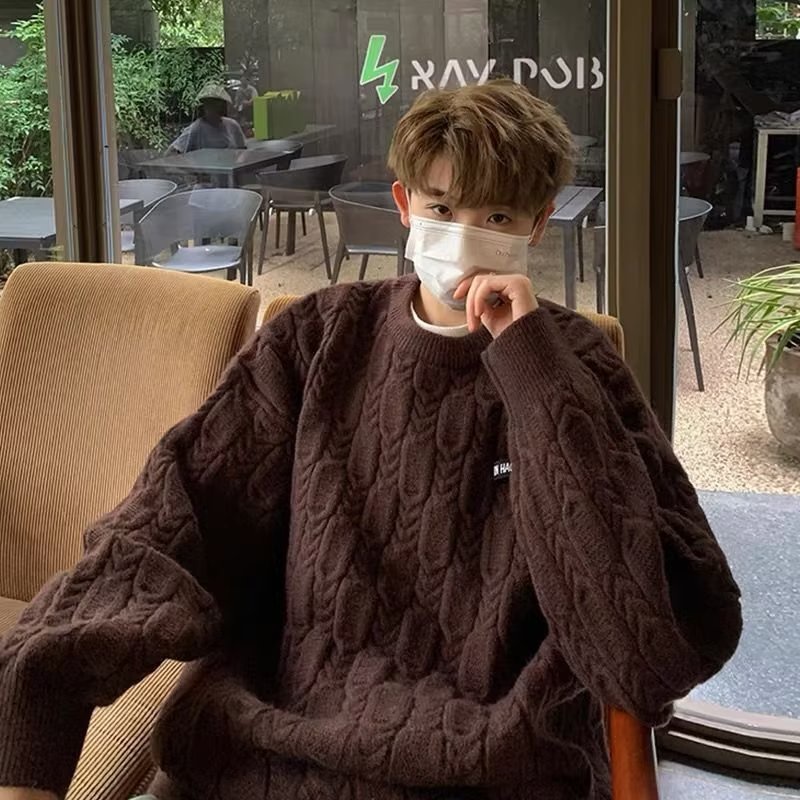 Áo len nam xoắn nhật bản simple áo sweater form rộng phong cách hàn quốc unisex fashion áo sweater trơn retro áo sweater dệt kim tiếng nhật áo len nữ đẹp