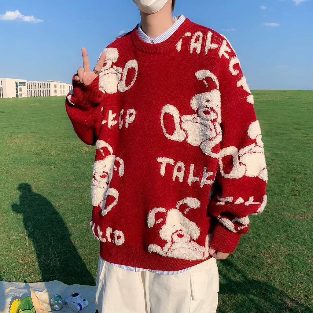 Áo len thêu trung tính áo len nam giáng sinh unisex phong cách hàn quốc áo sweater form rộng simple đồ đôi fashion áo sweater trơn