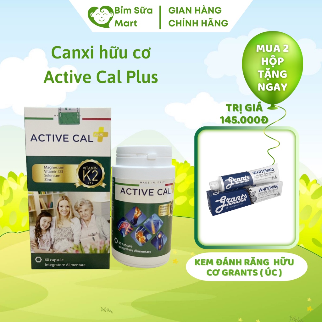 Viên uống Active Cal Plus bổ sung canxi hữu cơ, Vitamin D3 K2 giúp hấp thụ canxi tốt hơn, hộp 60 viên