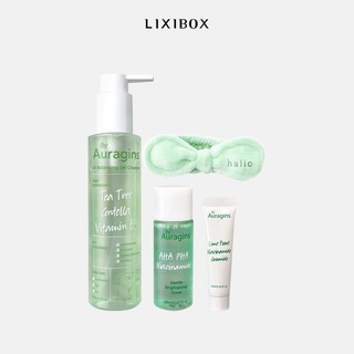 Combo Gel rửa mặt, Nước cân bằng, Gel dưỡng ẩm The Auragins, Băng Đô Rửa Mặt Halio - Mint