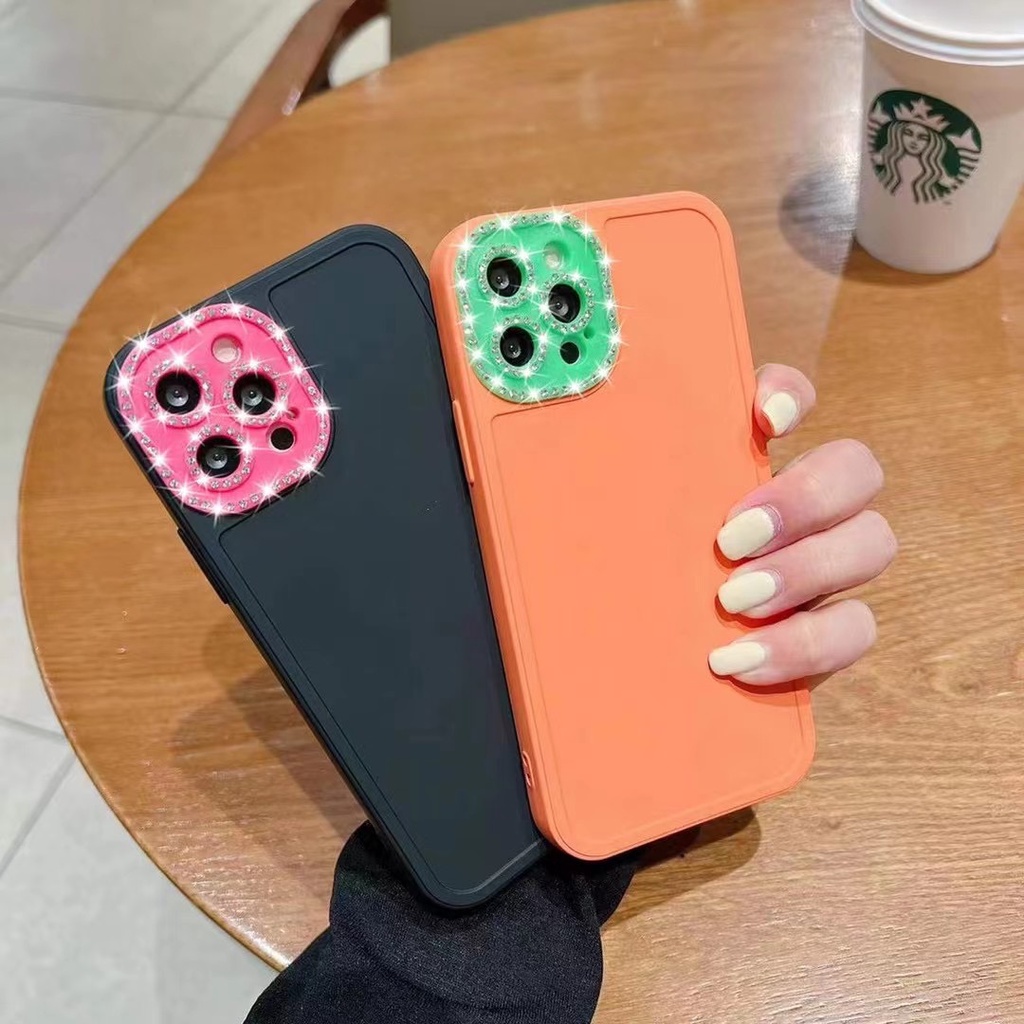 Ốp Điện Thoại Silicon Dẻo Có Máy Ảnh Đính Đá Iphone 14 13 12 11 Pro Max X Xr Xs Max 6 7 8 Plus SE2 SE3 2023
